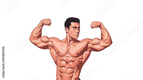 Muscular Man Flexing Muscles.