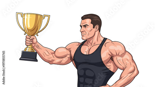 Muscular Man Holding Trophy.