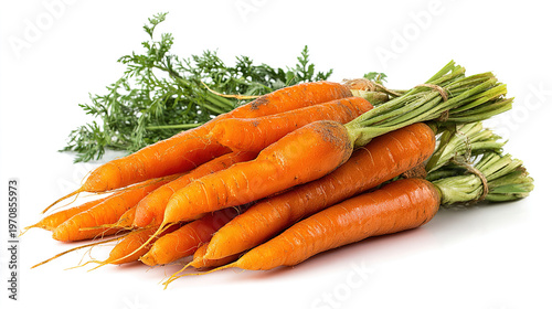 fresh baby carrot with stem on white background 