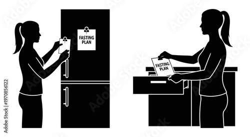 Illustrations of a person using a microwave and a dishwasher in a kitchen setting Vector, illustration