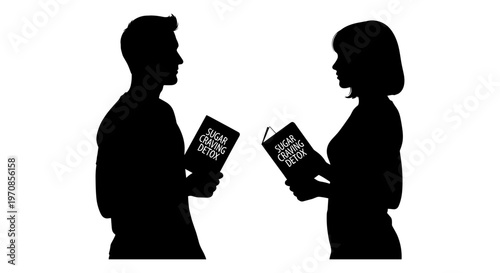 Two individuals sharing books in a friendly conversation Vector, illustration