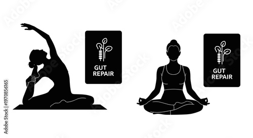 Yoga poses highlighting glute and hip repair exercises for better muscle recovery Vector, illustration