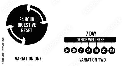 Comparison of digestive reset and office wellness variations over different time frames Vector, illustration