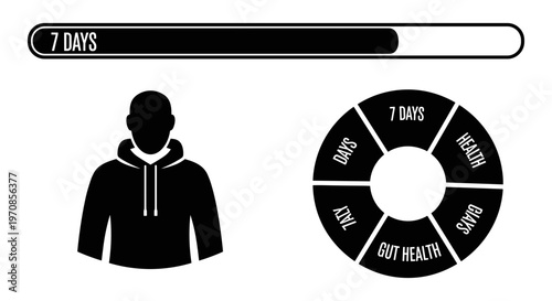 Progress tracker for a 7-day health and fitness challenge with visual elements Vector, illustration