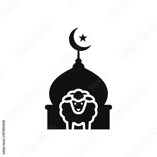 Silhouette of Mosque Dome with Crescent Moon and Star at Sunset