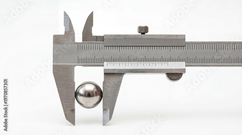 Precision Measuring Vernier Dial Caliper Tool Measuring a Metal Ball
