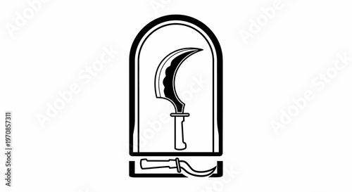 Ancient Egyptian Symbol: Ankh and Dagger Icon, Hieroglyph, Black and White