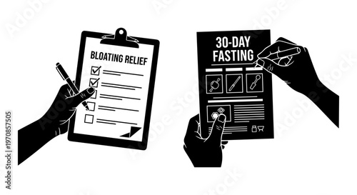 Comparison of weight loss methods: nutrition plan and 36-day fasting regimen Vector, illustration