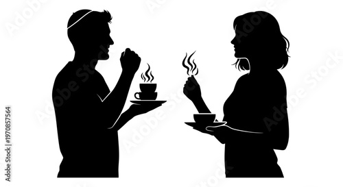 Two individuals sharing a moment over cups of steaming beverages Vector, illustration