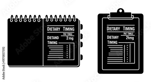 Military rations tracking and inventory logbooks in black and white design Vector, illustration