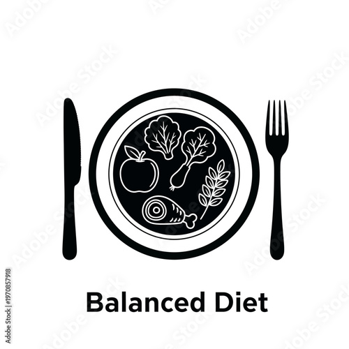 Balanced diet plate with healthy food.