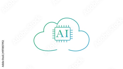 This icon animation uses a turquoise to blue gradient for all design elements, giving a modern and high-tech feel, with artificial intelligence writing objects.