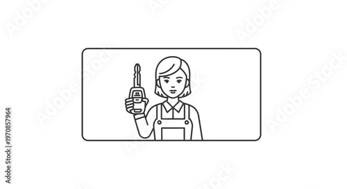 Woman holding car key, locksmith service, auto key replacement, secure vehicle access