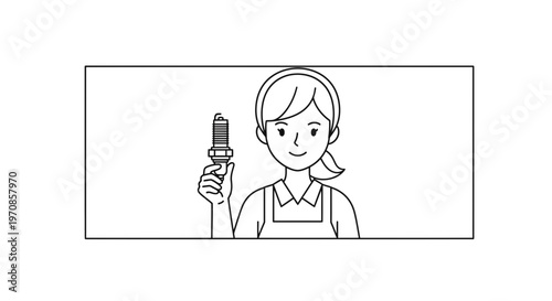 Woman holding a spark plug, mechanic, car repair, auto service, DIY, workshop