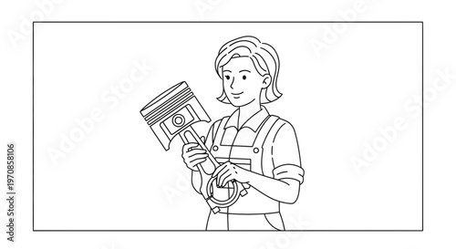 Woman Mechanic Holding Engine Piston and Connecting Rod in Workshop