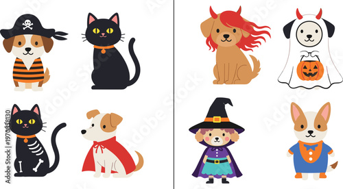 Pet Costume Vector Illustration Showing Halloween Icons