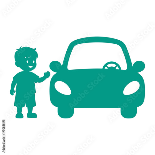 Boy standing next to a car.