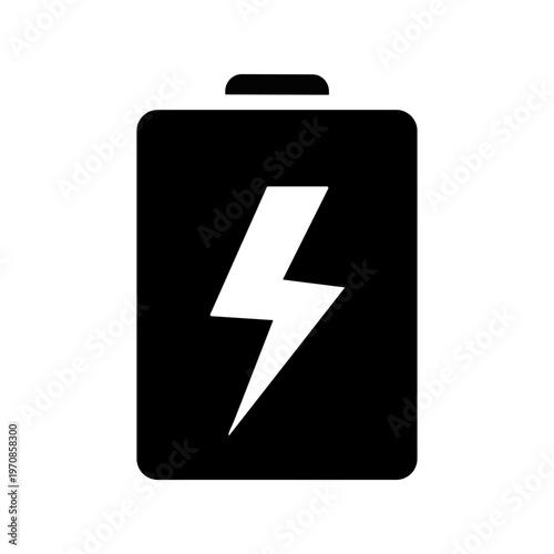 Charging battery icon with lightning bolt symbol isolated on white background for mobile interface