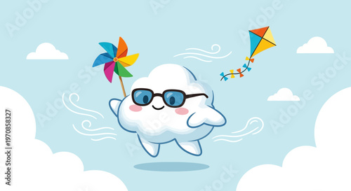 Cartoon Cloud Wearing Sunglasses Smiling.