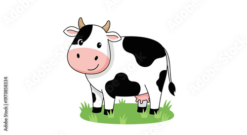 Cartoon cow with black spots.