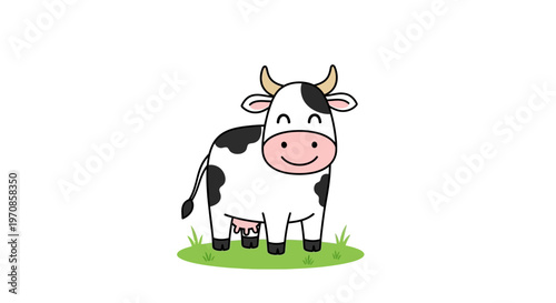 Cartoon cow with happy face expression.