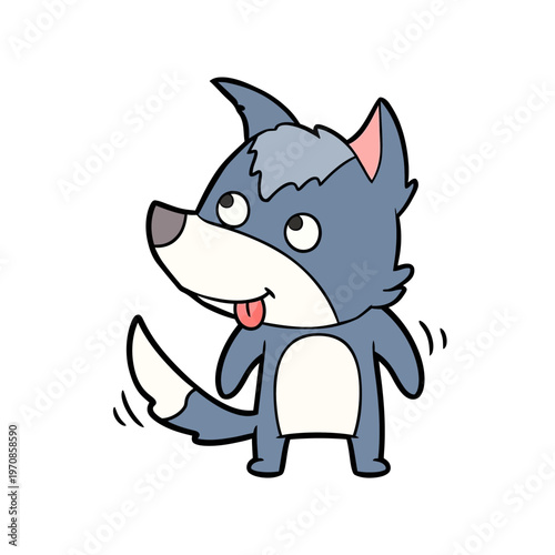 Cartoon wolf dog with white muzzle.