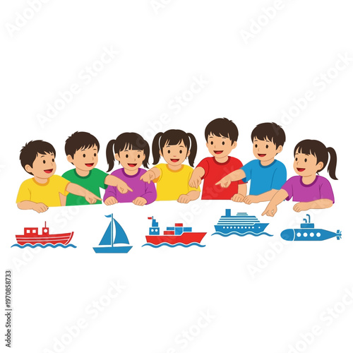 Children Playing With Boat Toys Together.