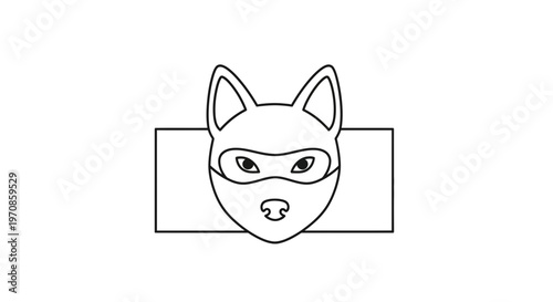 Stylized Dog Face Wearing Mask and Rectangle Background - Vector Illustration