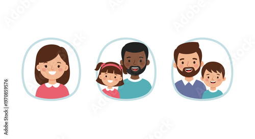 Diverse family members smiling together happy.