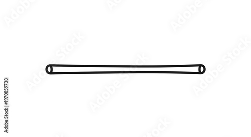 Thin black elastic band stretched horizontally, isolated on white background