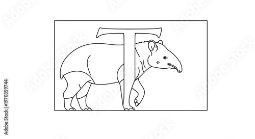 Tapir Animal with Letter T Illustration