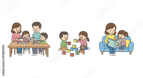 Family sitting on sofa together.