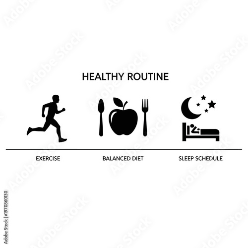 Healthy daily routine icons set.