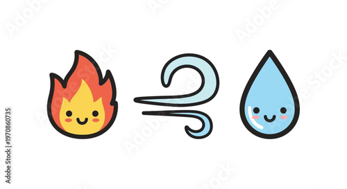 Smiling fire and water cartoon faces.