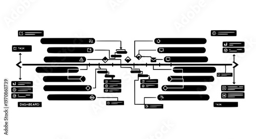 Horizontal Gantt Project Timeline with Milestones and Deadlines Black Silhouette Business Dashboard Vector Illustration