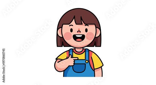Smiling little girl in blue overalls.