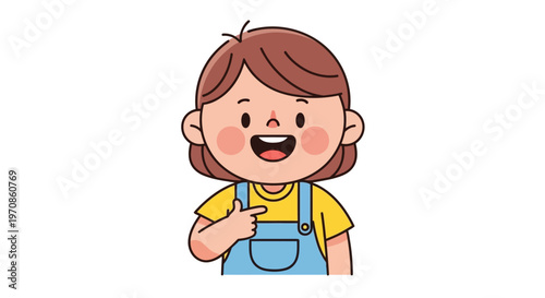 Smiling little girl pointing to herself.
