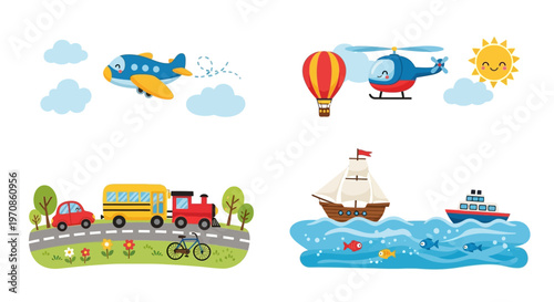 Transportation Vehicles on Land and Sea.