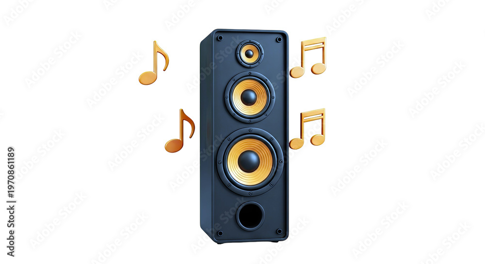 Fototapeta premium Black Speaker with Orange Accents and Music Notes