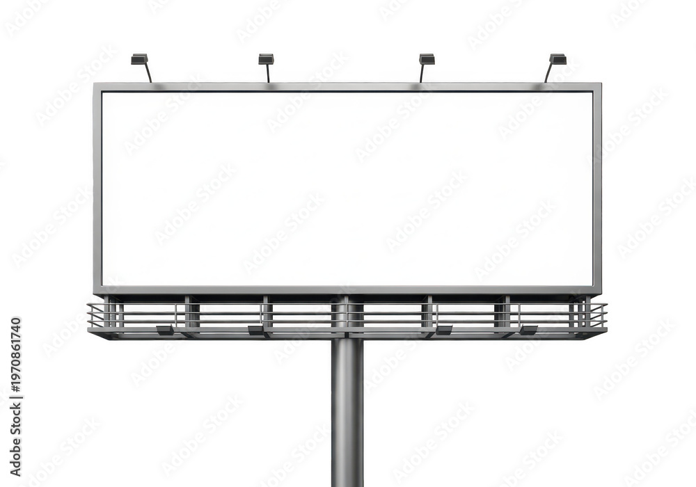 Fototapeta premium Large rectangular billboard structure with an empty white display area for outdoor advertising use