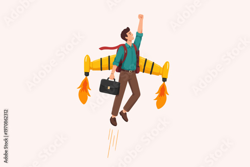 Man with rocket taking off