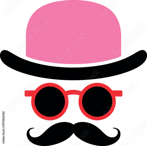 Whimsical character with a bowler hat, glasses, and mustache