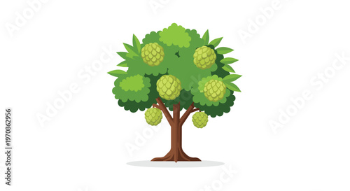 Sugar Apple Tree Illustration with Ripe Custard Fruits