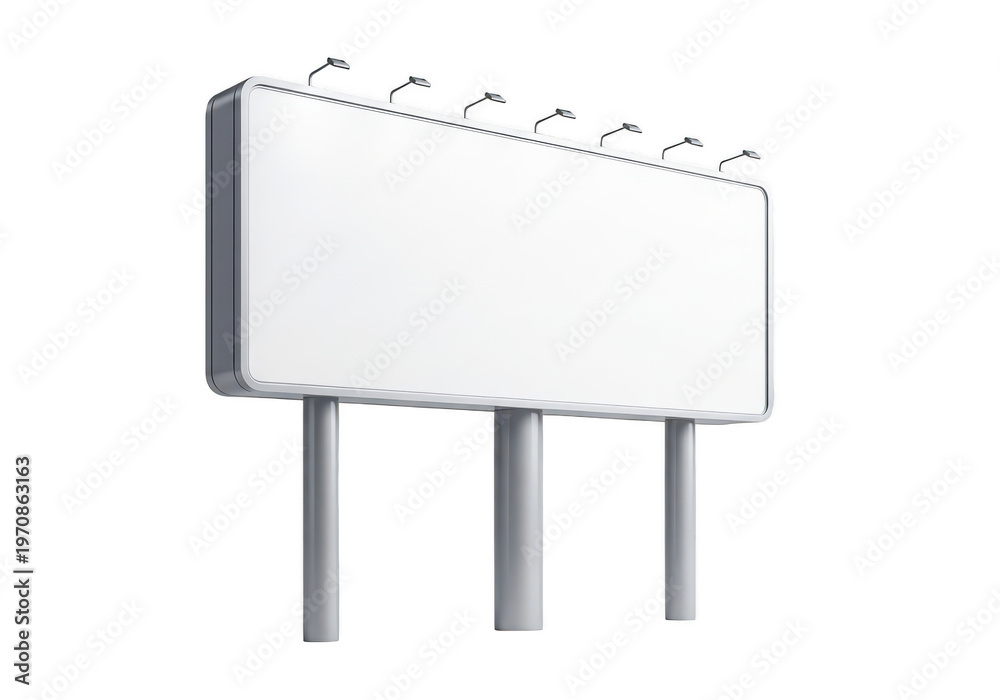 Obraz premium A large rectangular blank billboard structure with multiple overhead lights for outdoor advertising