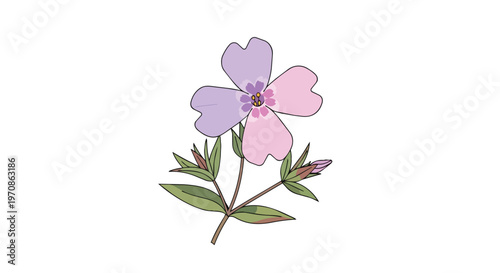 Hand Drawn Illustration of a Pastel Colored Flower with Leaves