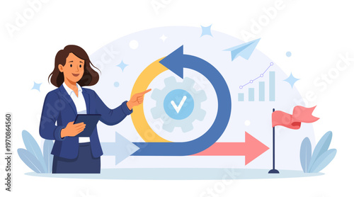 Agile methodology for effective project management. Transformation and optimization. Business woman discussing scrum method of productive strategy. Business meeting. Project management work cycle