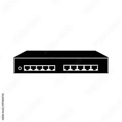 Black Ethernet Switch Networking Device Box.
