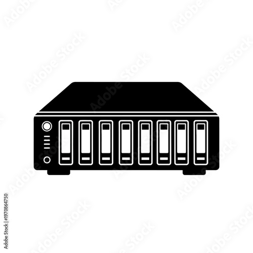 Black external hard drive enclosure.