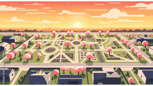 Modern City Park Design, Urban Planning Landscape, Green Space Development, Community Garden Layout