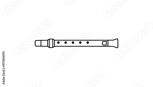 Simple Line Drawing of a Recorder Flute on White Background
